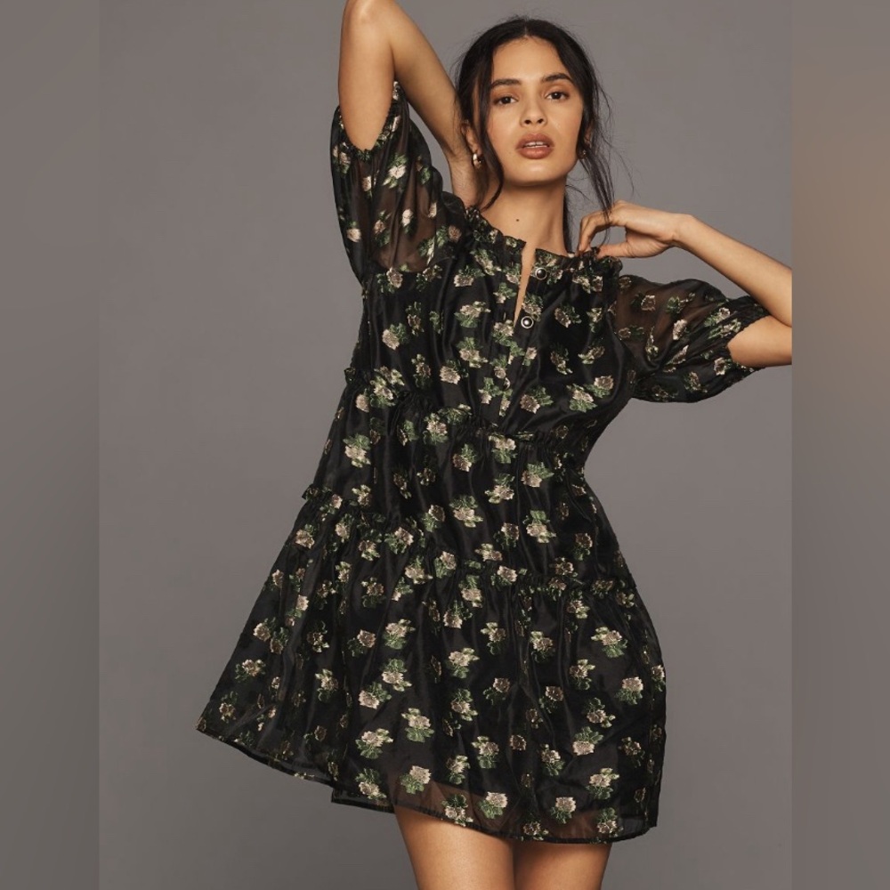 Anthropologie Black Floral Mini Dress